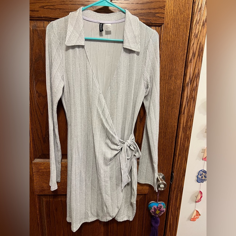 H&M Light Gray Long Sleeve Wrap Dress